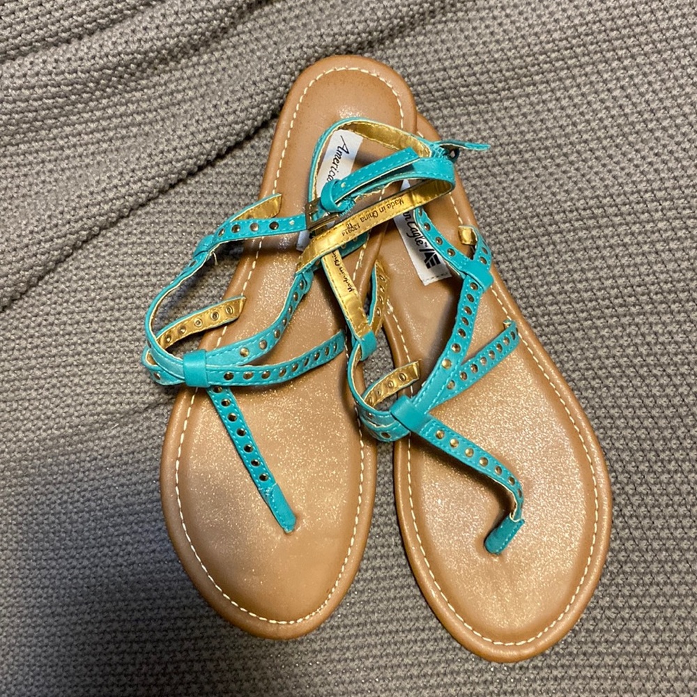 American Eagle Teal with gold sandals